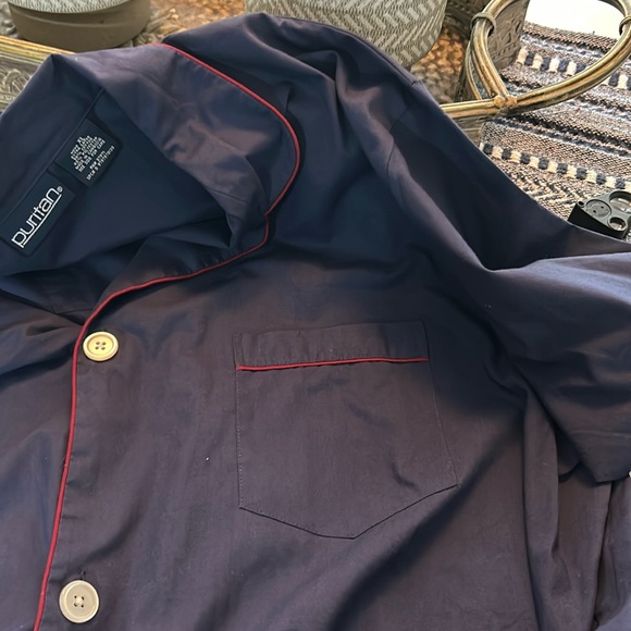 XL Men Puritan Navy Blue Pajama/Lounge Shirt Cotton/Polyester Contrast Piping - Picture 6 of 7